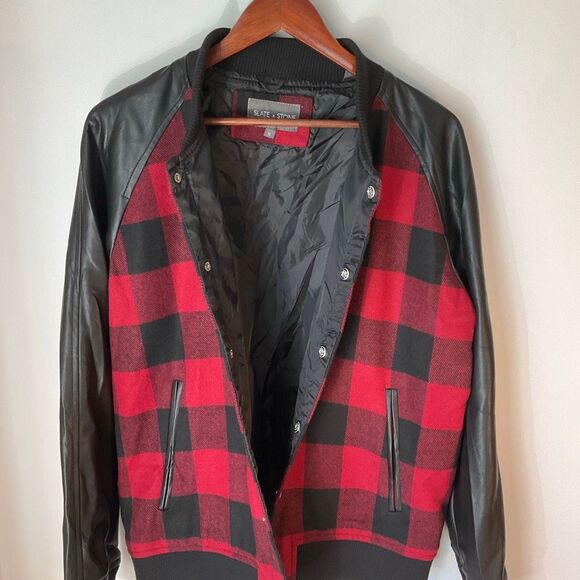 Slate & Stone Buffalo Plaid Wool and Pleather Bomber Jacket, XL  Heritage - Picture 5 of 16